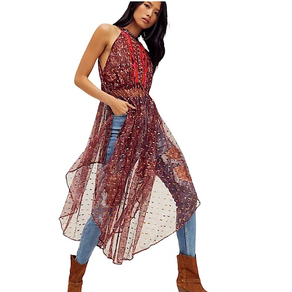 Free People Tops - Free People Ria Maxi Top in Crimson Combo. Size Small. NWOT